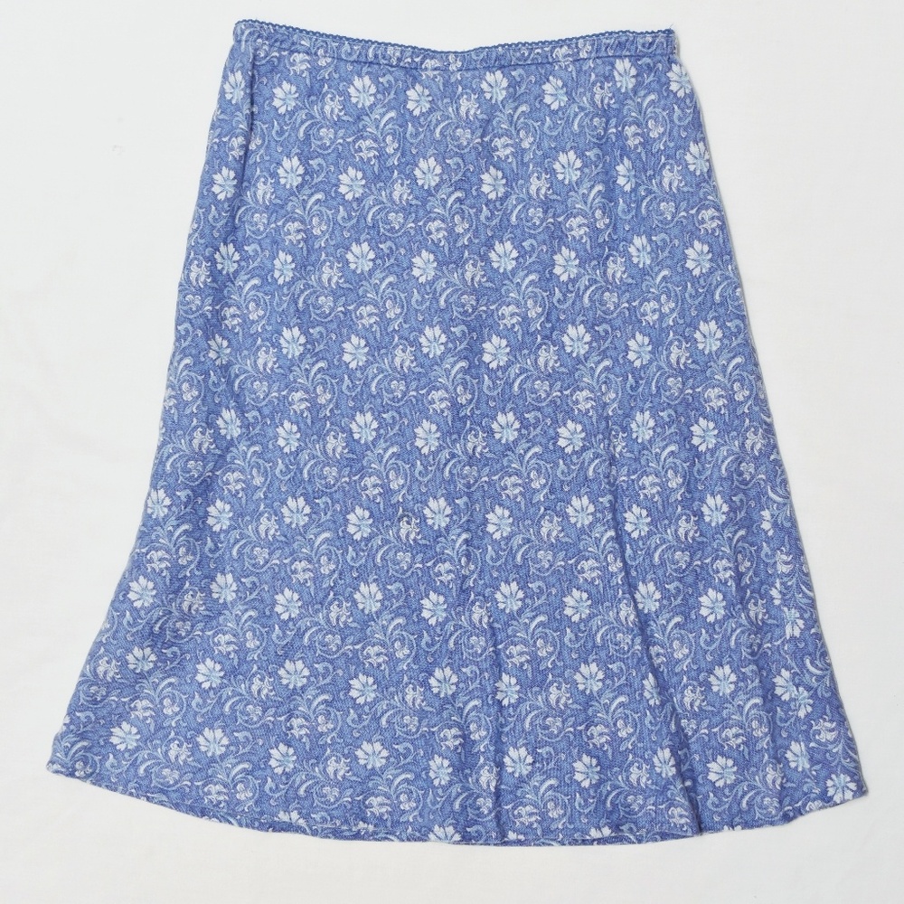 J.Jill Linen Petite A-Line Blue Floral Skirt